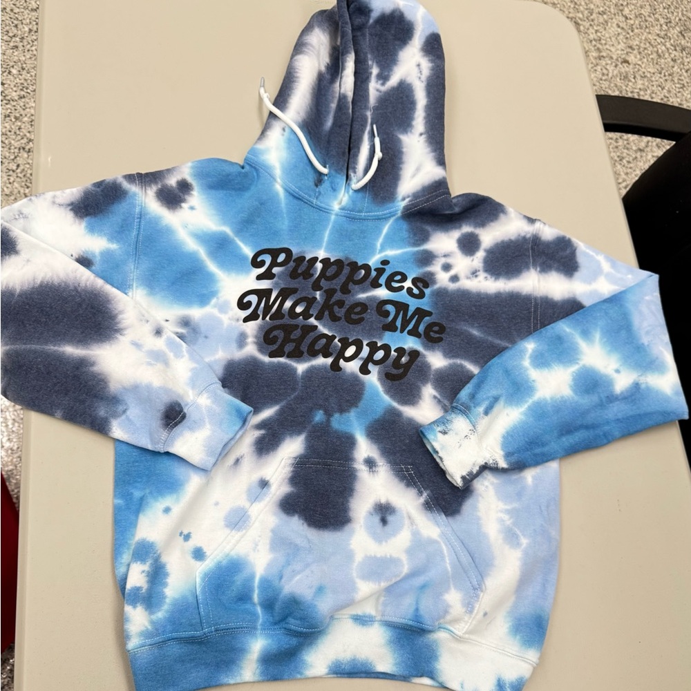 Puppies make me happy happiest clothes on earth Tie Dye Hoodie Sweatshirt small